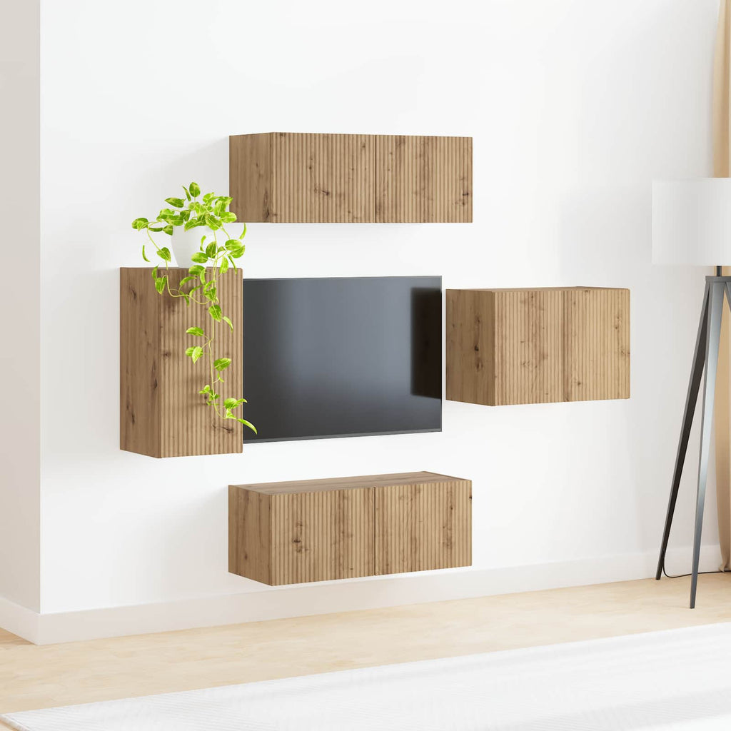 vidaXL Zestaw szafki pod telewizor na ścianę 4 pcs Dąb rzemieślniczy