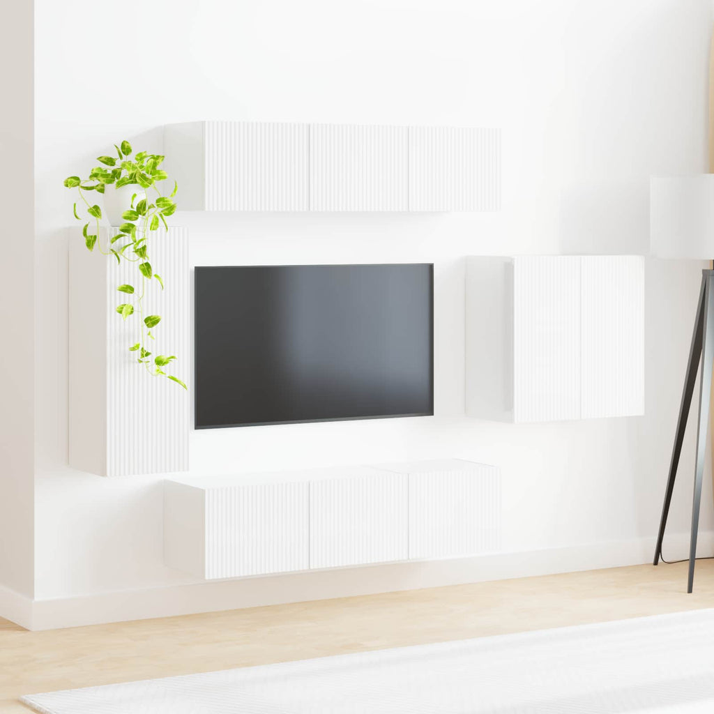 vidaXL Zestaw szafki pod telewizor na ścianę 6 pcs Biały