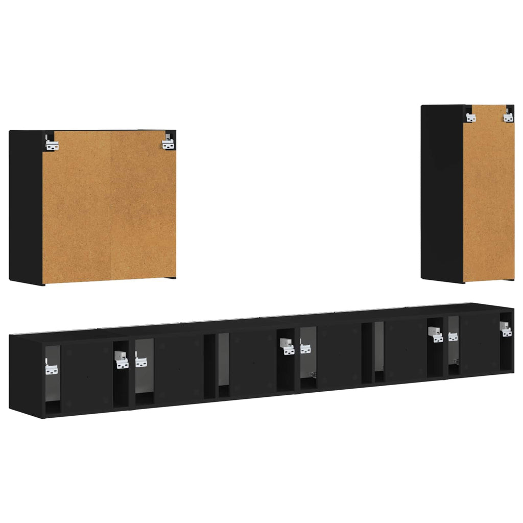 vidaXL Zestaw szafki pod telewizor na ścianę 6 pcs Czarny