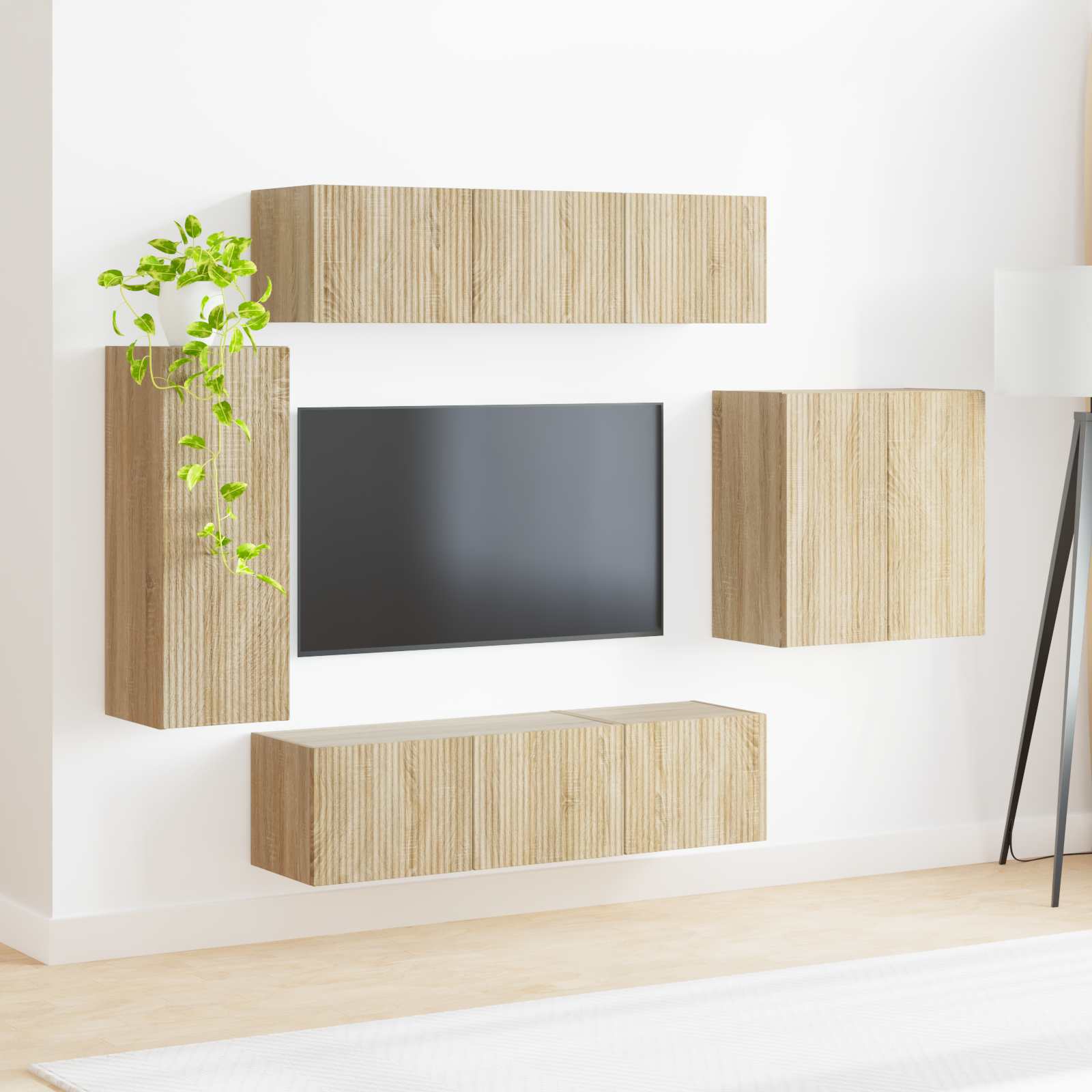 vidaXL Zestaw szafki pod telewizor na ścianę 6 pcs Dąb Sonoma
