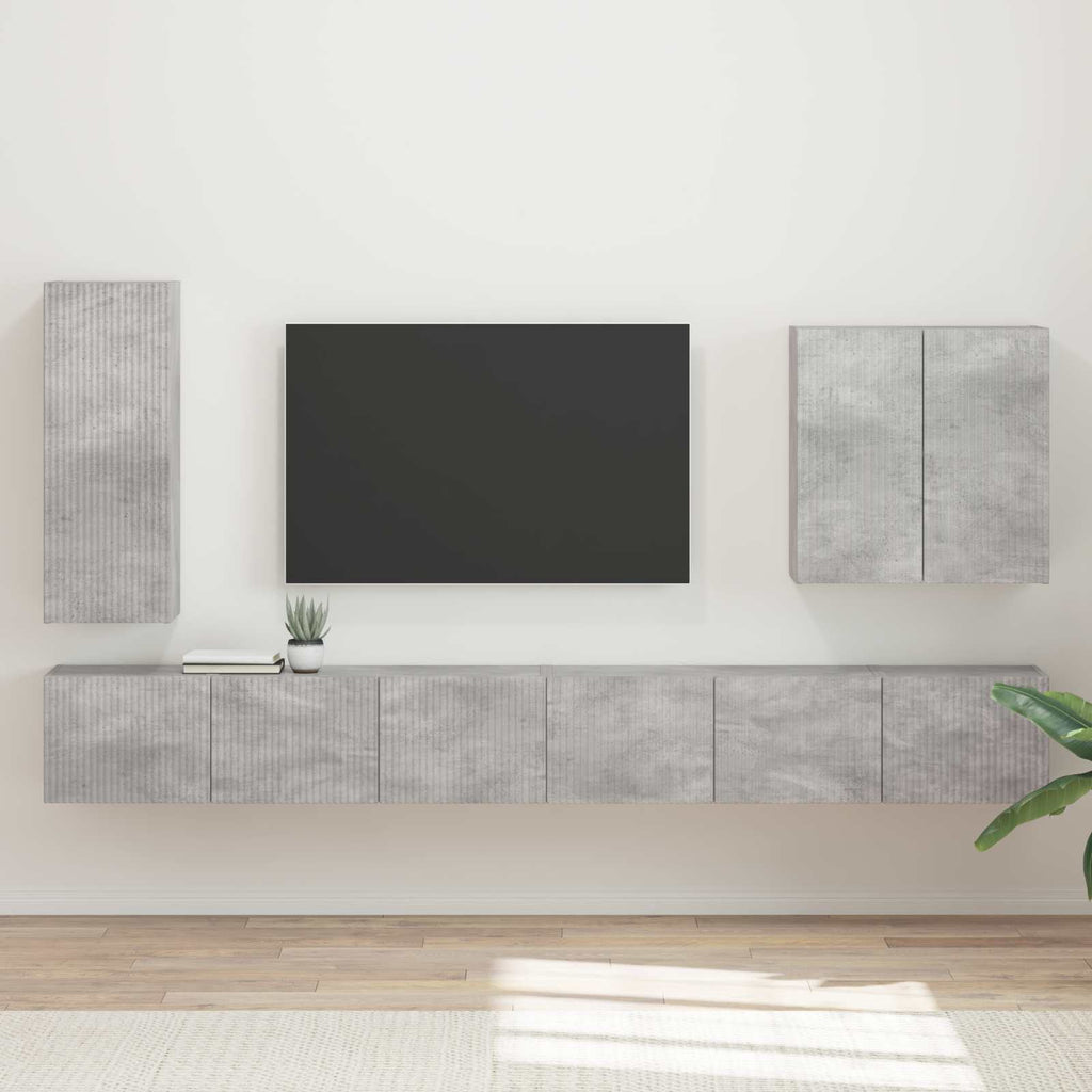 vidaXL Zestaw szafki pod telewizor na ścianę 6 pcs Betonowy szary