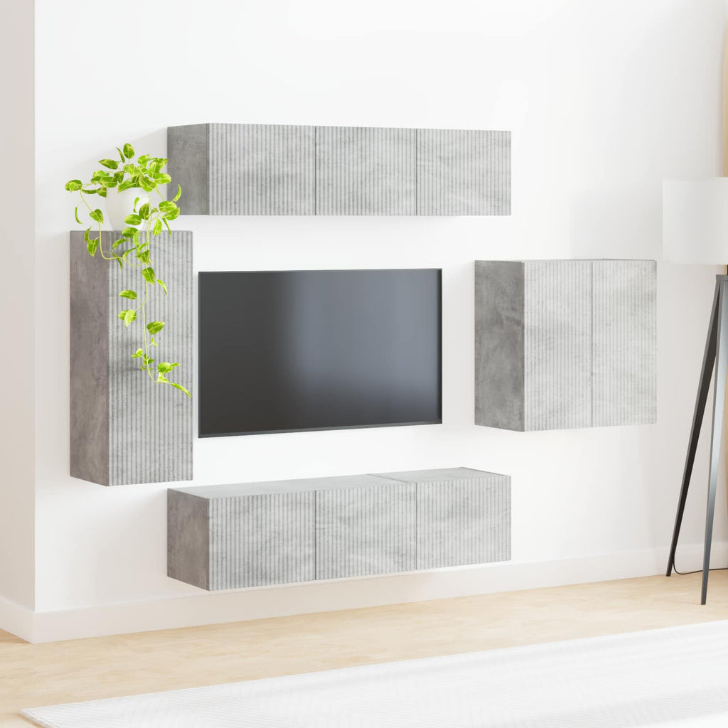 vidaXL Zestaw szafki pod telewizor na ścianę 6 pcs Betonowy szary