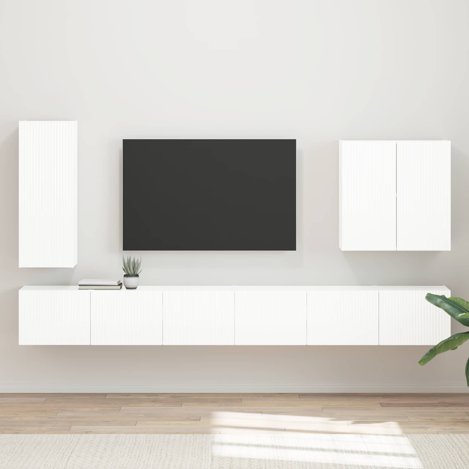 vidaXL Zestaw szafki pod telewizor na ścianę 6 pcs Wysoki połysk biały