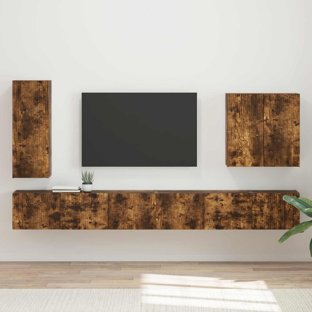 vidaXL Zestaw szafki pod telewizor na ścianę 6 pcs Dąb wędzony