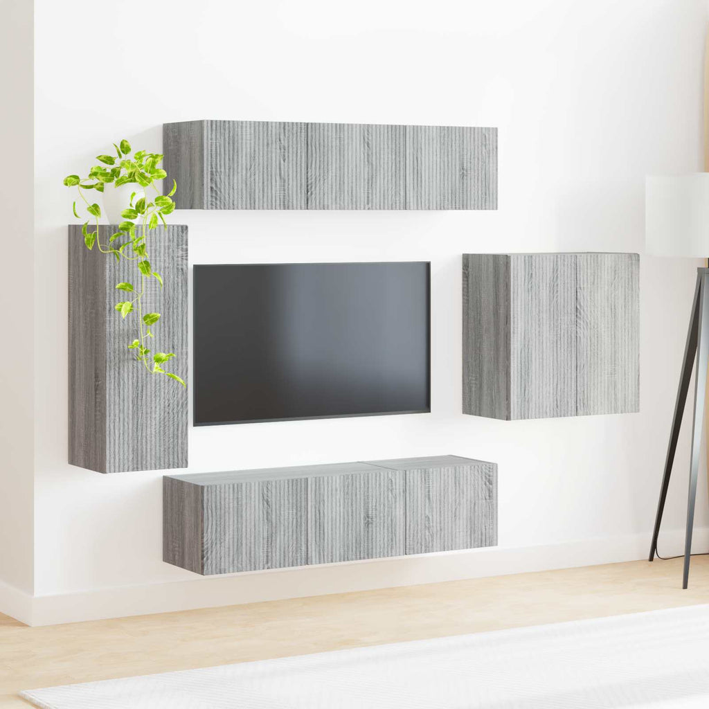 vidaXL Zestaw szafki pod telewizor na ścianę 6 pcs Szary Sonoma