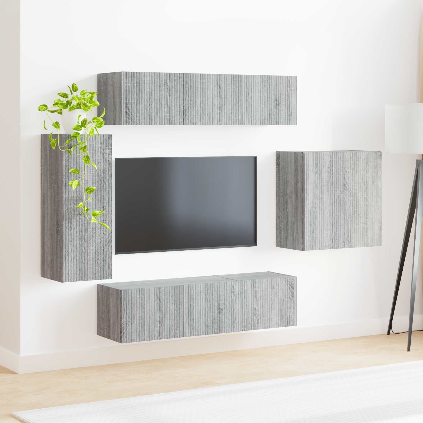 vidaXL Zestaw szafki pod telewizor na ścianę 6 pcs Szary Sonoma