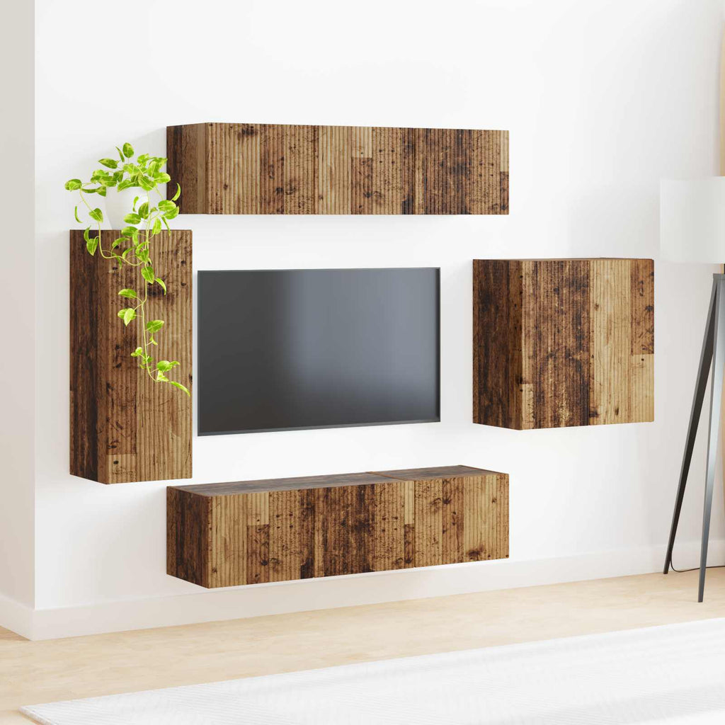 vidaXL Zestaw szafki pod telewizor na ścianę 6 pcs Stare drewno
