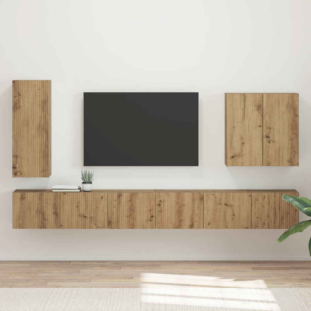 vidaXL Zestaw szafki pod telewizor na ścianę 6 pcs Dąb rzemieślniczy