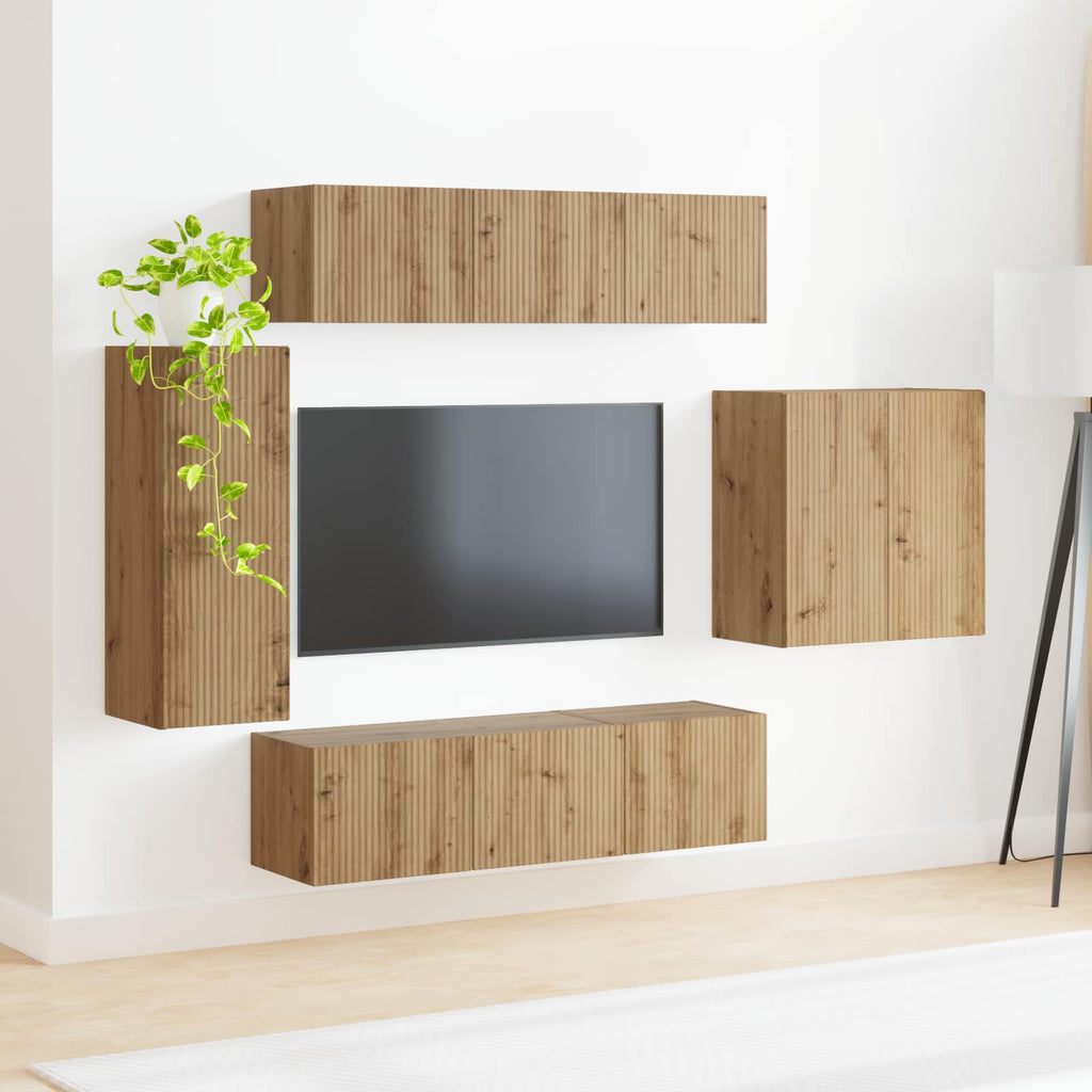 vidaXL Zestaw szafki pod telewizor na ścianę 6 pcs Dąb rzemieślniczy