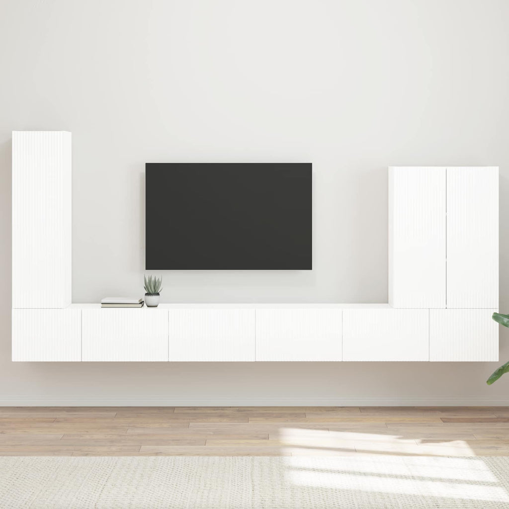 vidaXL Zestaw szafki pod telewizor na ścianę 6 pcs Wysoki połysk biały