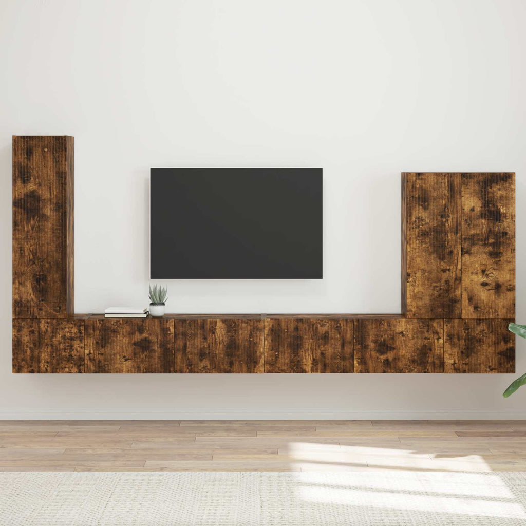vidaXL Zestaw szafki pod telewizor na ścianę 6 pcs Dąb wędzony