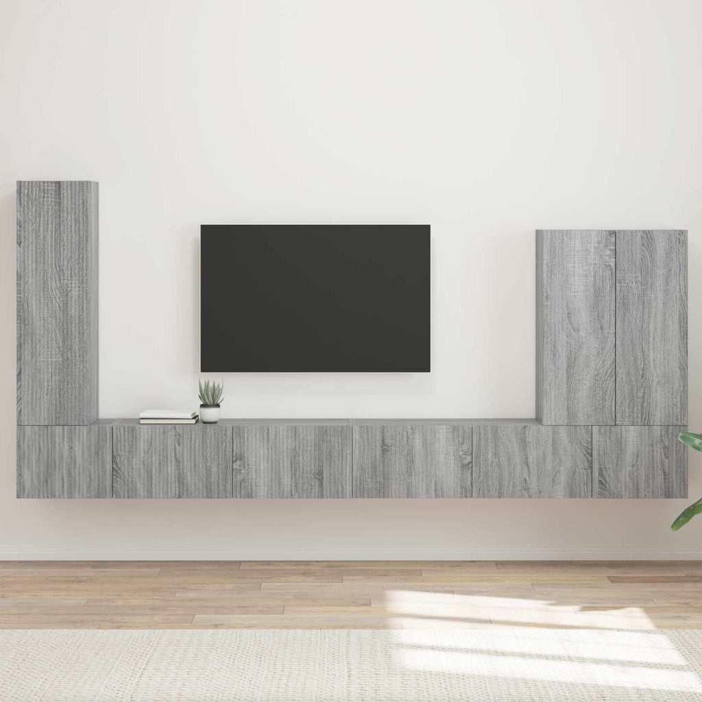 vidaXL Zestaw szafki pod telewizor na ścianę 6 pcs Szary Sonoma
