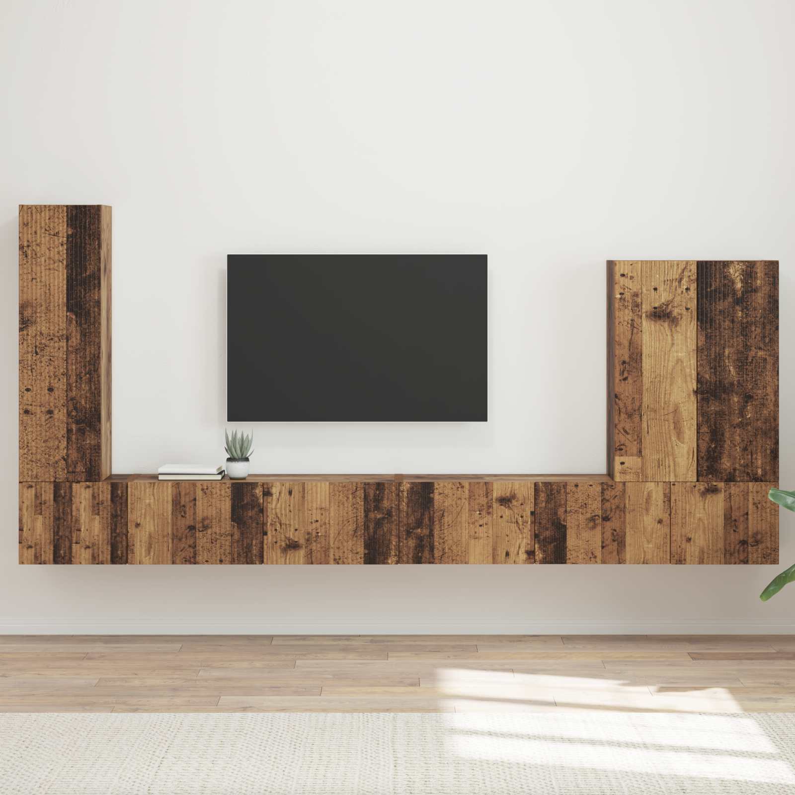 vidaXL Zestaw szafki pod telewizor na ścianę 6 pcs Stare drewno