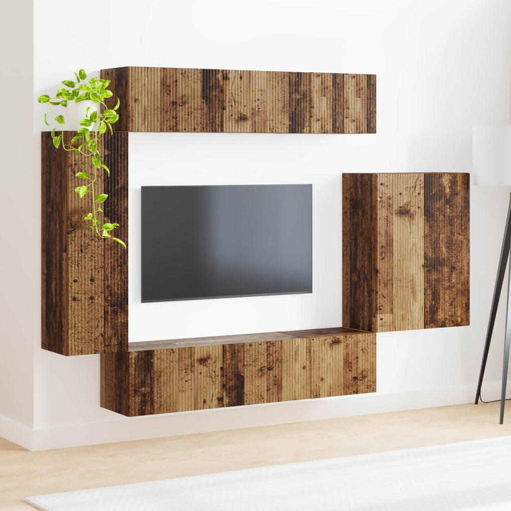 vidaXL Zestaw szafki pod telewizor na ścianę 6 pcs Stare drewno