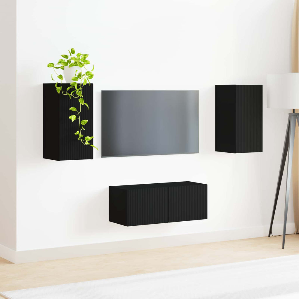 vidaXL Zestaw szafek RTV 2 pcs Czarny Materiał drewnopochodny
