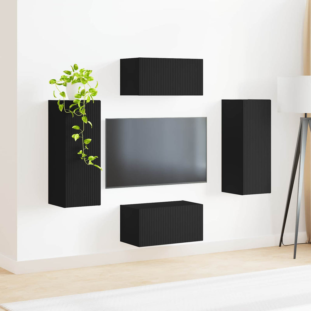 vidaXL Zestaw szafek RTV 2 pcs Czarny Materiał drewnopochodny