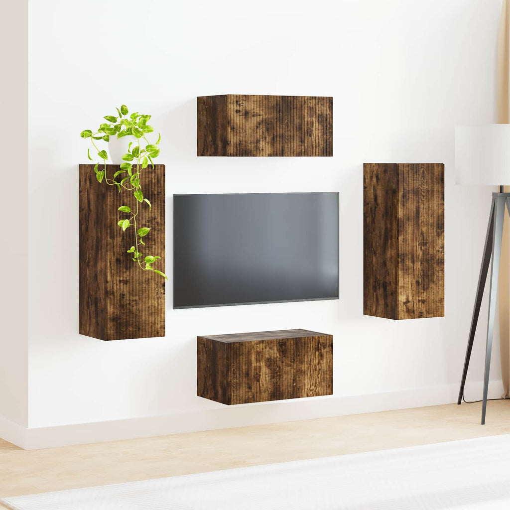 vidaXL Zestaw szafek RTV 2 pcs Dąb wędzony Materiał drewnopochodny