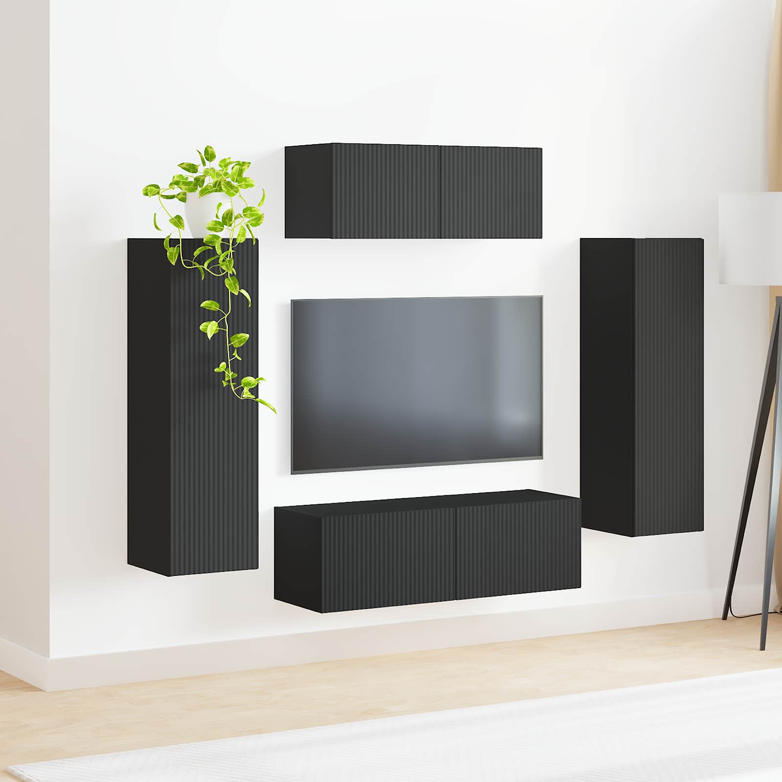 vidaXL Zestaw szafek RTV 3 pcs Czarny Materiał drewnopochodny