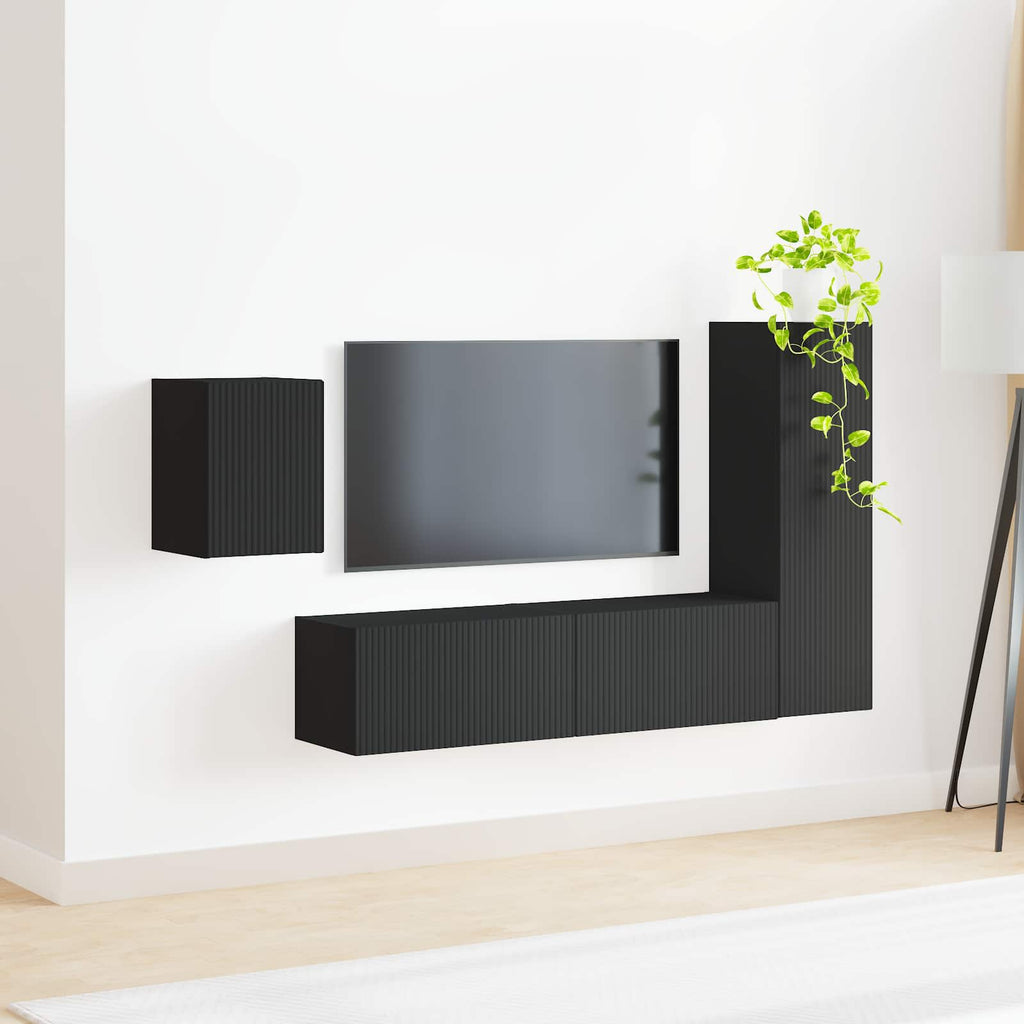 vidaXL Zestaw szafek RTV 4 pcs Czarny Materiał drewnopochodny