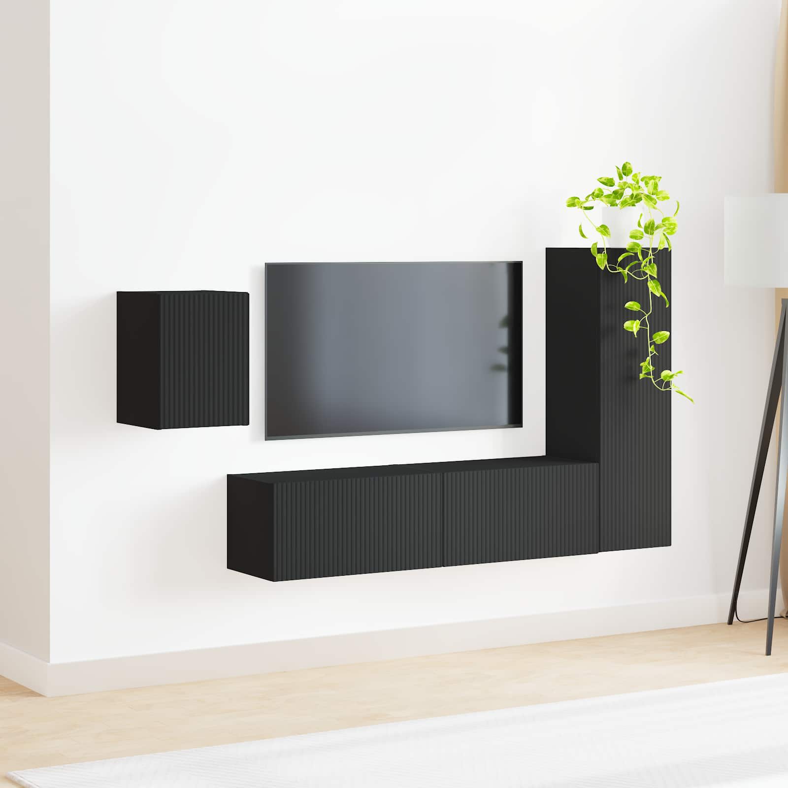 vidaXL Zestaw szafek RTV 4 pcs Czarny Materiał drewnopochodny