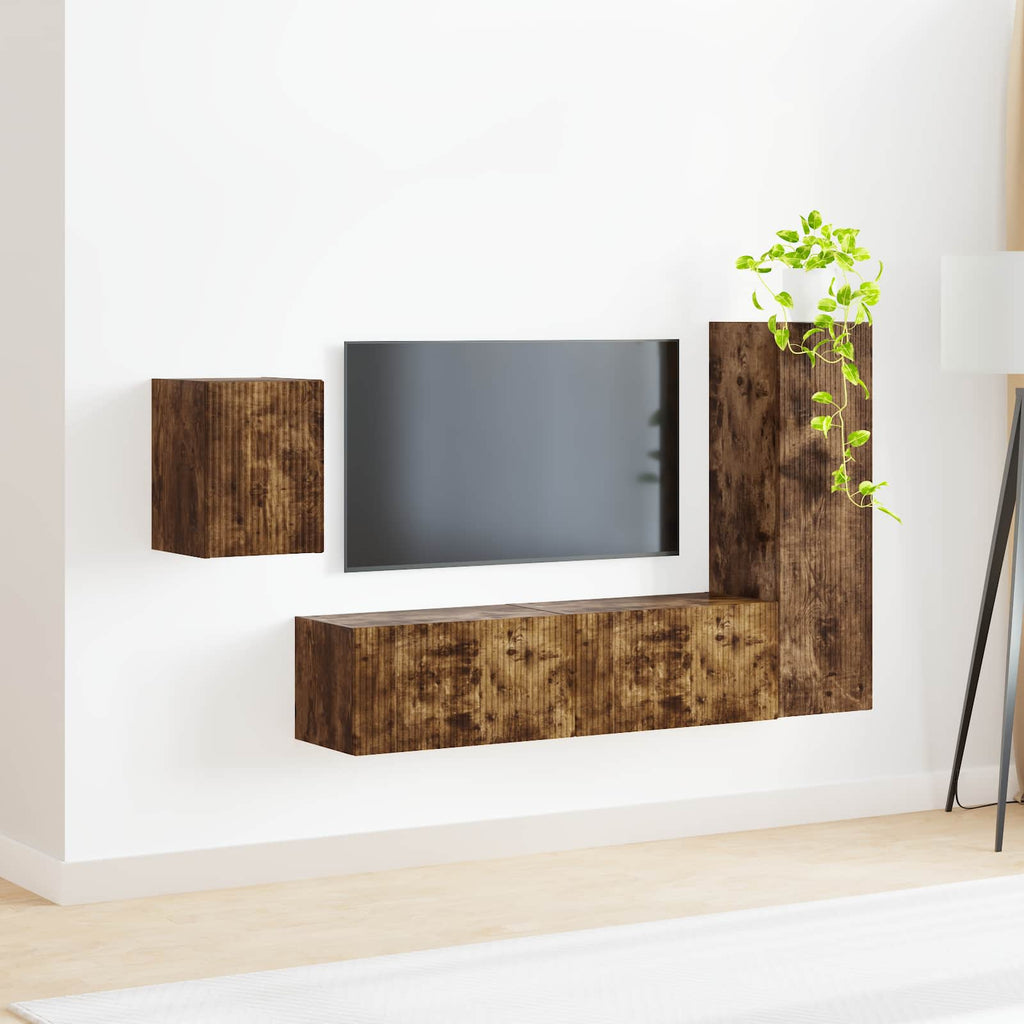 vidaXL Zestaw szafek RTV 4 pcs Dąb wędzony Materiał drewnopochodny