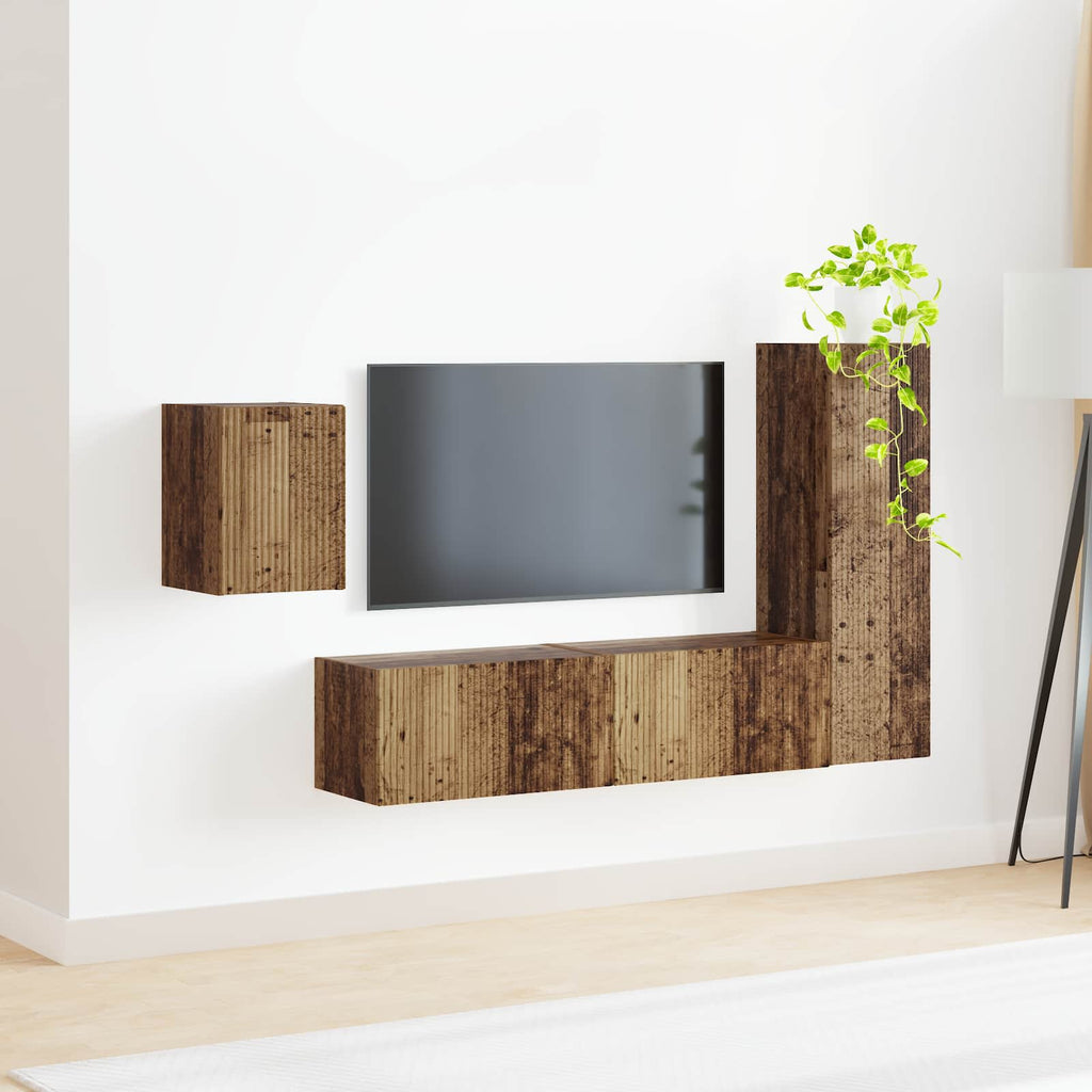 vidaXL Zestaw szafek RTV 4 pcs Stare drewno Materiał drewnopochodny
