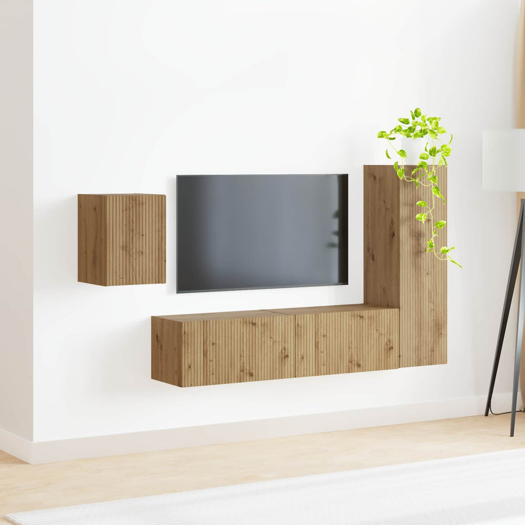 vidaXL Zestaw szafek RTV Montowane na ścianie 4 pcs Dąb rzemieślniczy