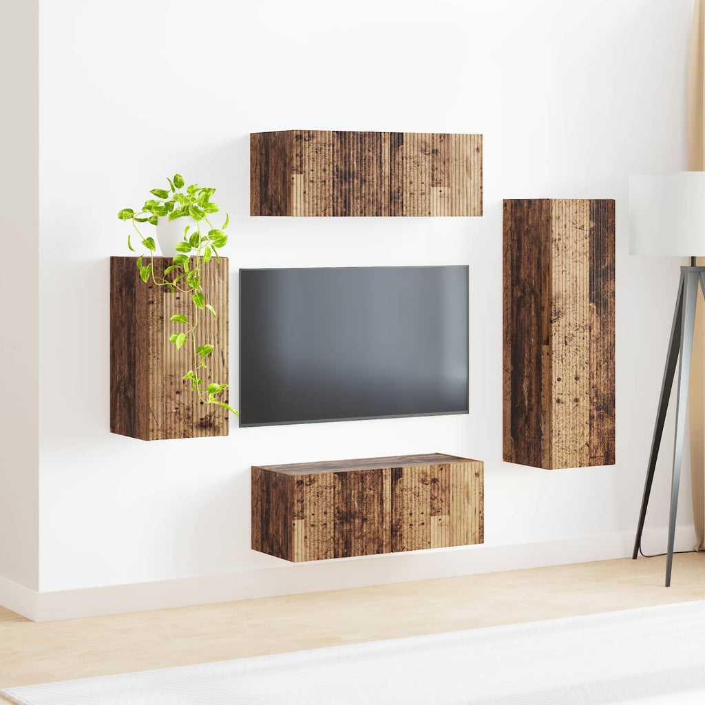 vidaXL Zestaw szafek RTV 4 pcs Stare drewno Materiał drewnopochodny