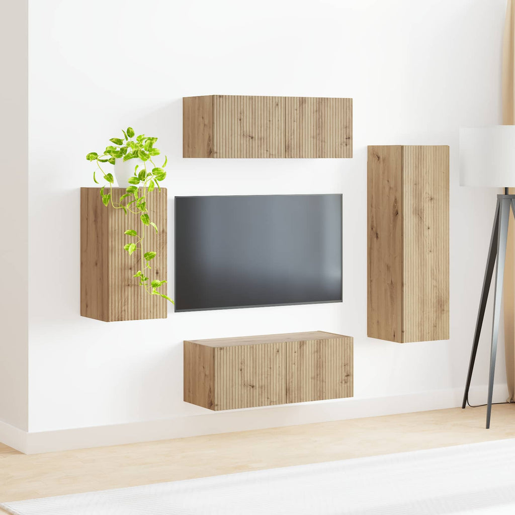 vidaXL Zestaw szafek RTV Montowane na ścianie 4 pcs Dąb rzemieślniczy