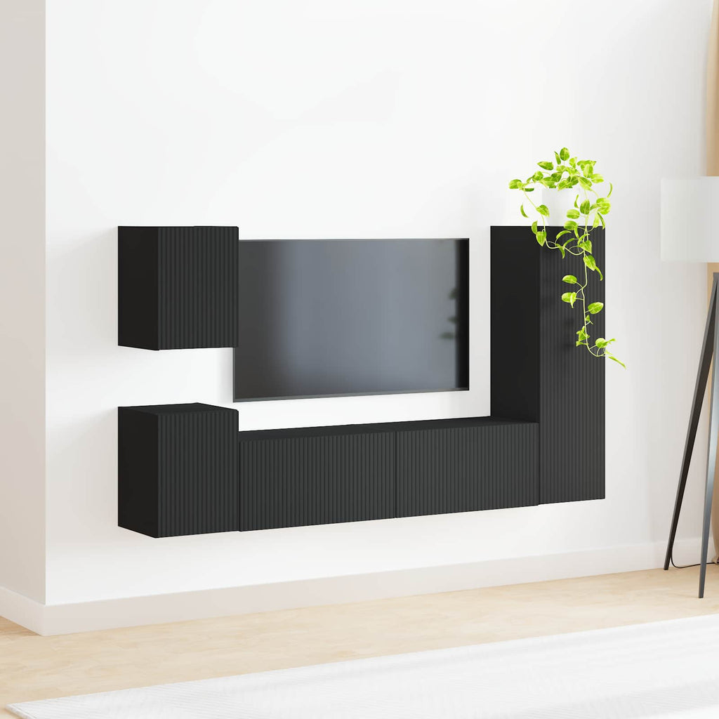 vidaXL Zestaw szafek RTV 4 pcs Czarny Materiał drewnopochodny