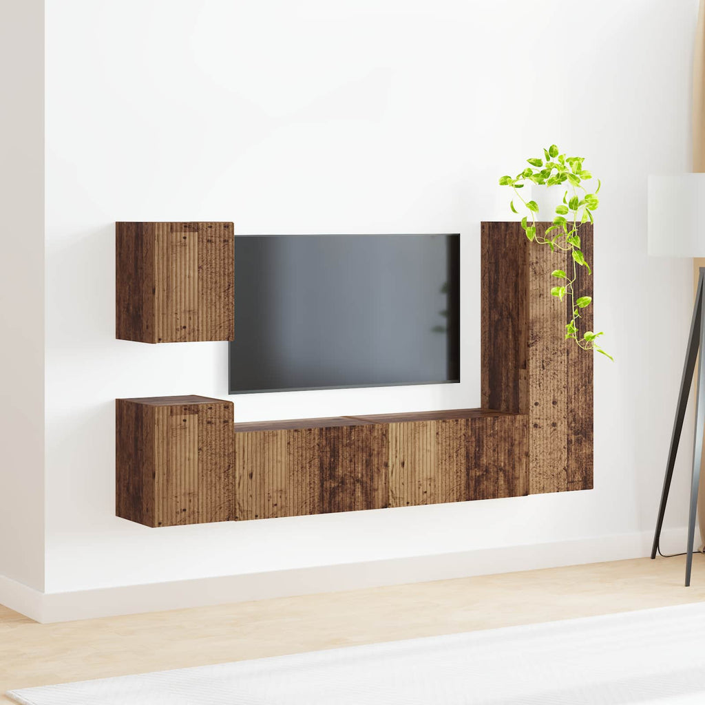vidaXL Zestaw szafek RTV 4 pcs Stare drewno Materiał drewnopochodny