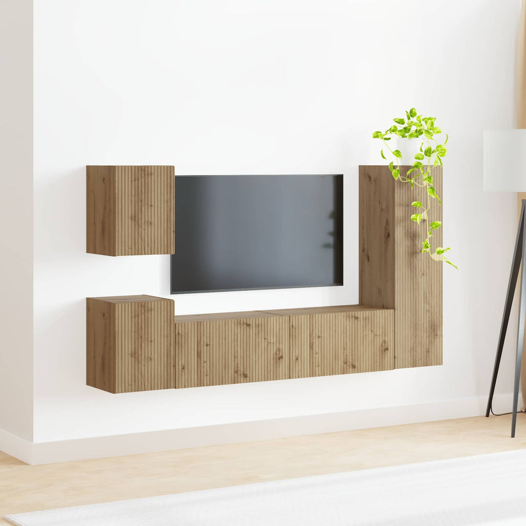 vidaXL Zestaw szafek RTV Montowane na ścianie 4 pcs Dąb rzemieślniczy