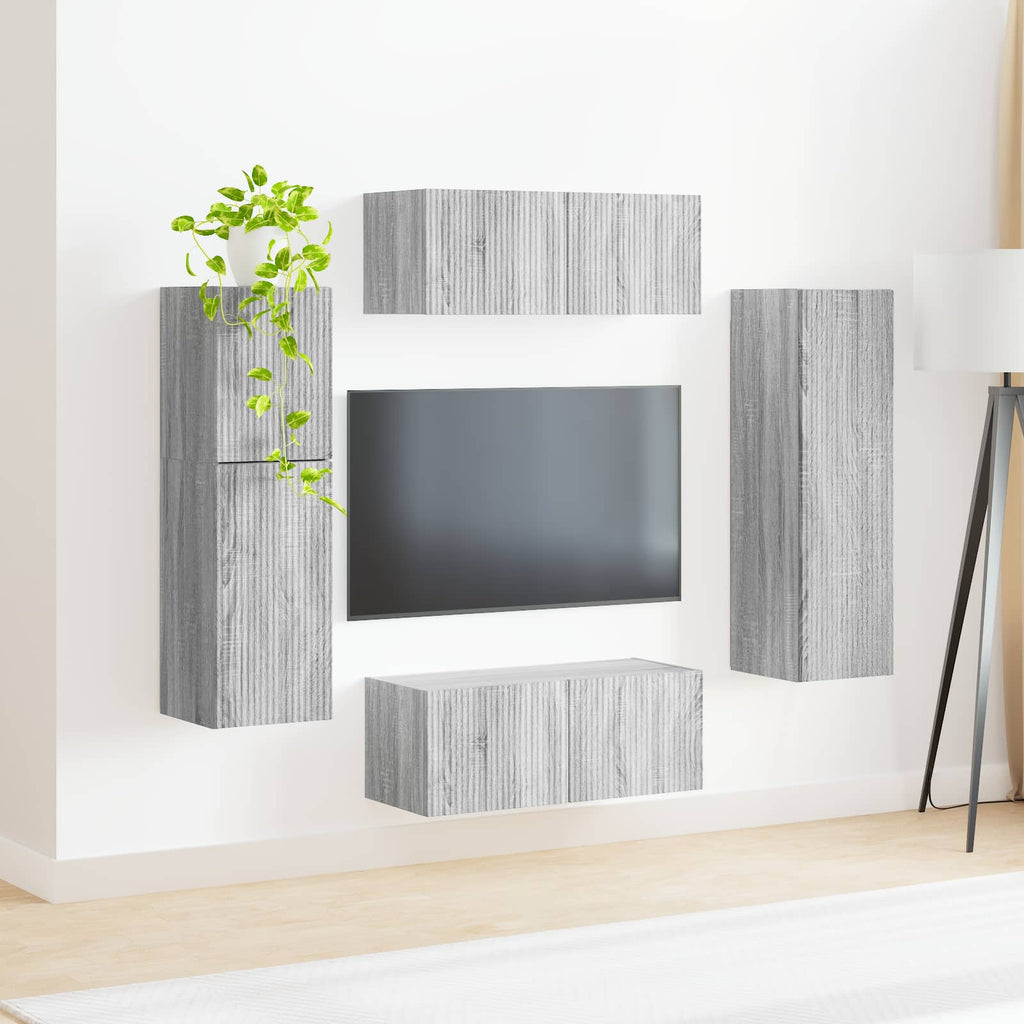 vidaXL Zestaw szafek RTV 4 pcs Szary Sonoma Materiał drewnopochodny