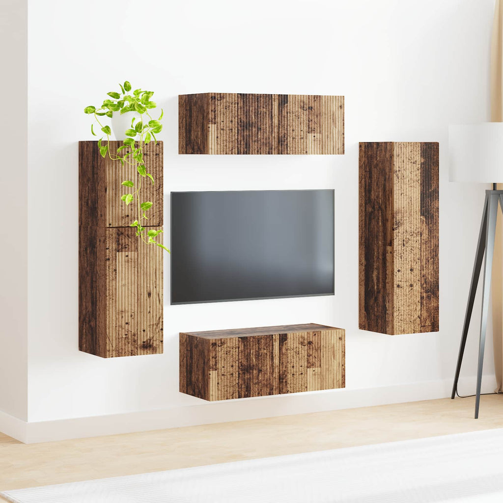vidaXL Zestaw szafek RTV 4 pcs Stare drewno Materiał drewnopochodny