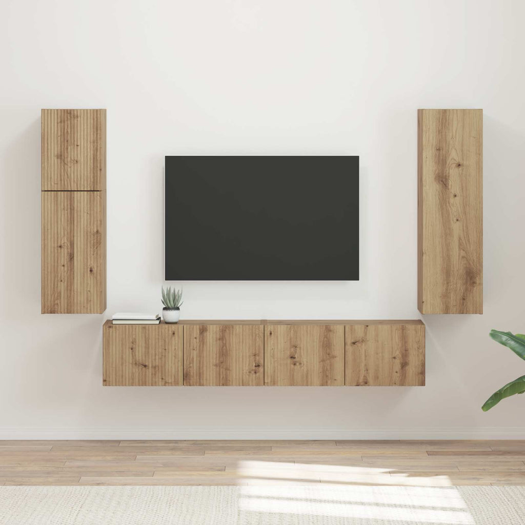 vidaXL Zestaw szafek RTV Montowane na ścianie 4 pcs Dąb rzemieślniczy