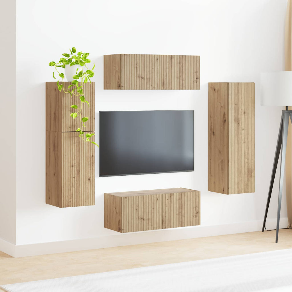 vidaXL Zestaw szafek RTV Montowane na ścianie 4 pcs Dąb rzemieślniczy
