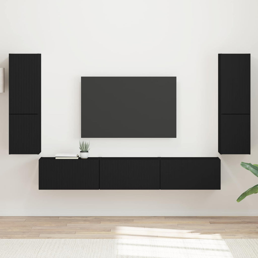 vidaXL Zestaw szafek RTV 4 pcs Czarny Materiał drewnopochodny