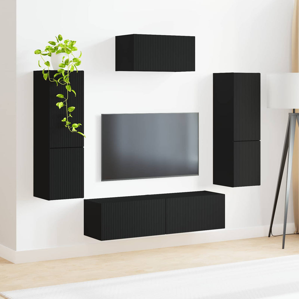 vidaXL Zestaw szafek RTV 4 pcs Czarny Materiał drewnopochodny