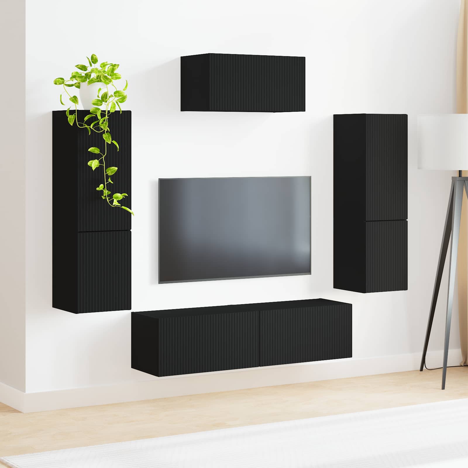 vidaXL Zestaw szafek RTV 4 pcs Czarny Materiał drewnopochodny