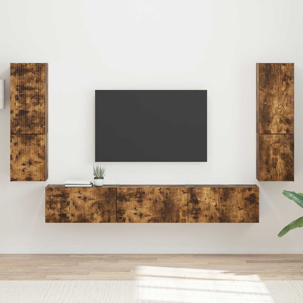 vidaXL Zestaw szafek RTV 4 pcs Dąb wędzony Materiał drewnopochodny