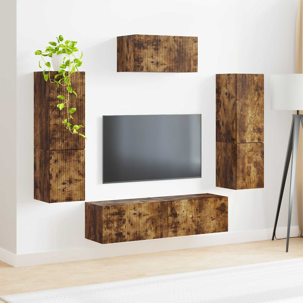 vidaXL Zestaw szafek RTV 4 pcs Dąb wędzony Materiał drewnopochodny