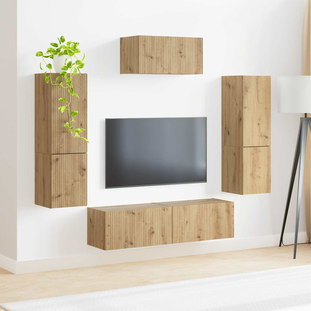 vidaXL Zestaw szafek RTV Montowane na ścianie 4 pcs Dąb rzemieślniczy