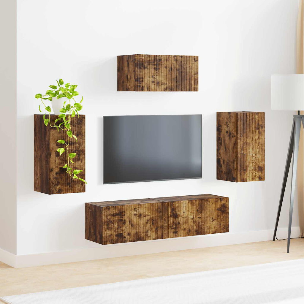 vidaXL Zestaw szafek RTV 5 pcs Dąb wędzony Materiał drewnopochodny