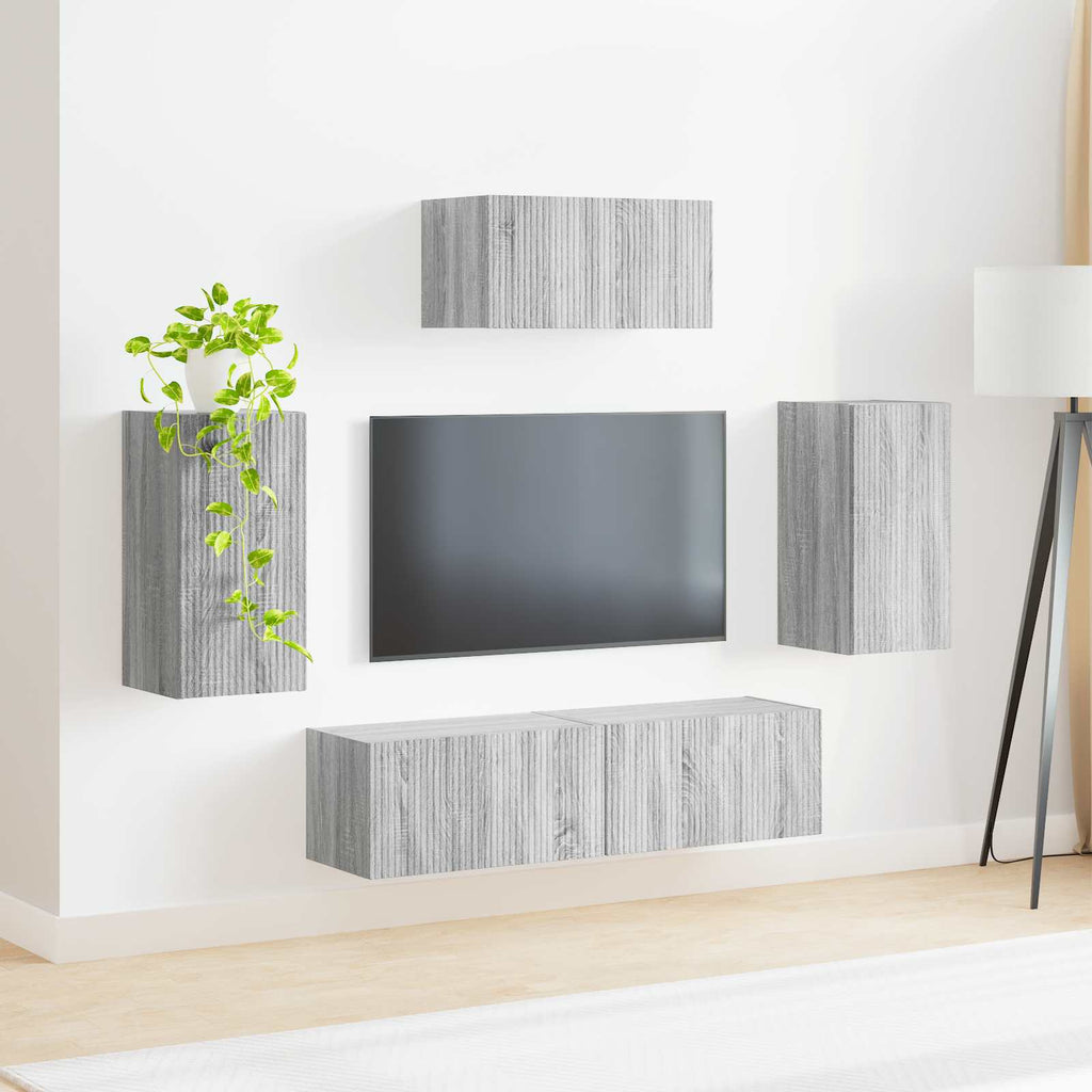 vidaXL Zestaw szafek RTV 5 pcs Szary Sonoma Materiał drewnopochodny