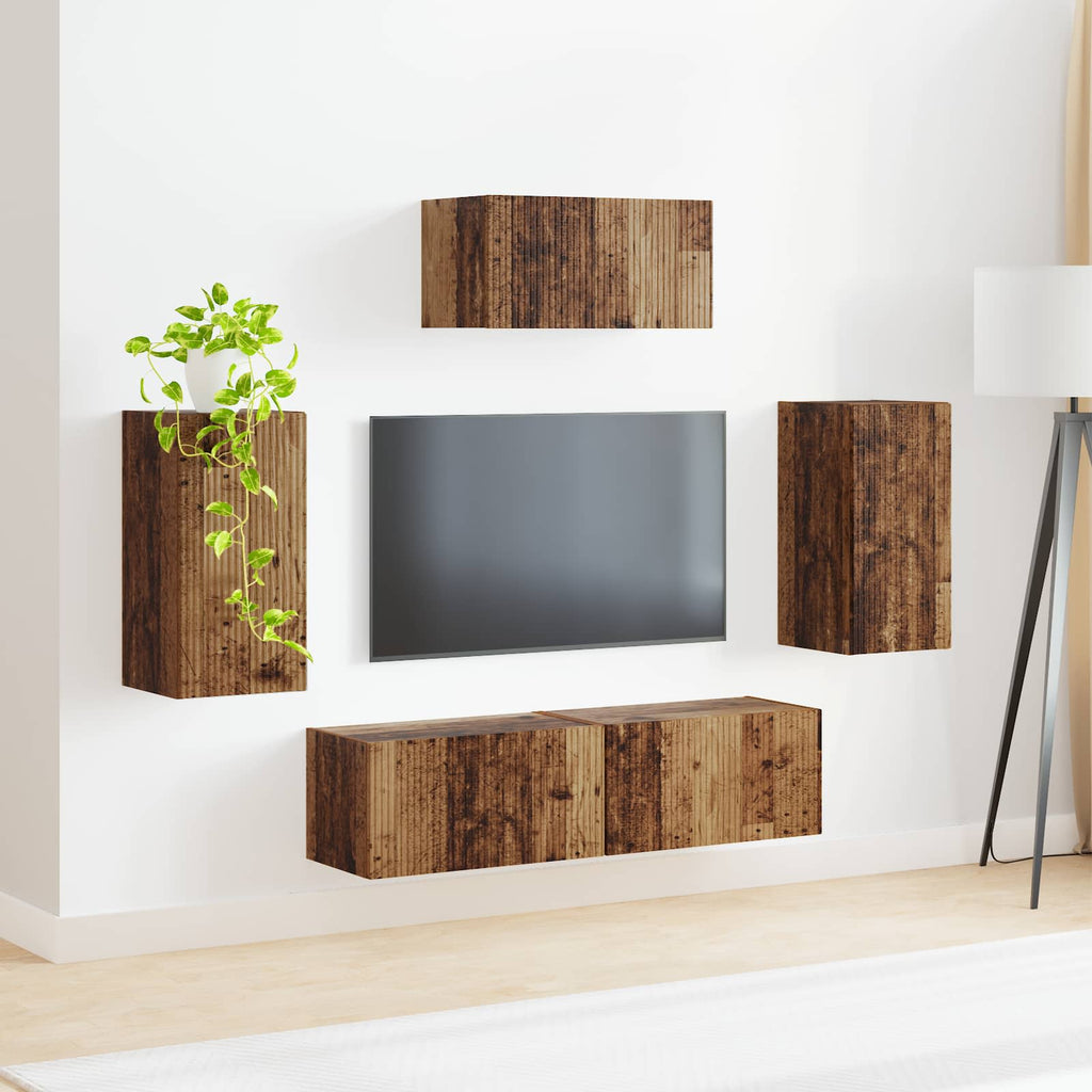 vidaXL Zestaw szafek RTV 5 pcs Stare drewno Materiał drewnopochodny