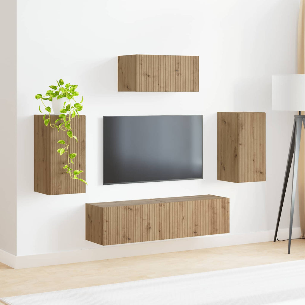 vidaXL Zestaw szafek RTV Montowane na ścianie 5 pcs Dąb rzemieślniczy