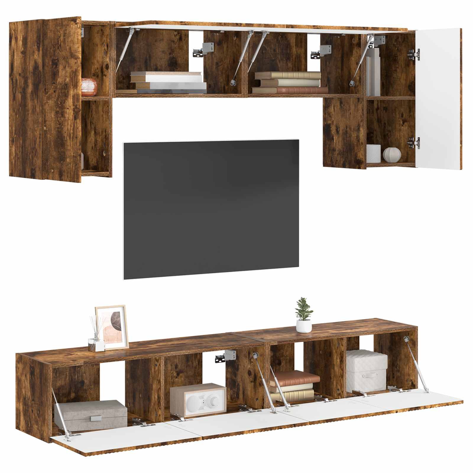 vidaXL Zestaw szafek RTV 4 pcs Dąb wędzony Materiał drewnopochodny