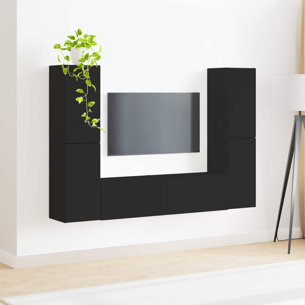 vidaXL Zestaw szafek RTV 6 pcs Czarny Materiał drewnopochodny