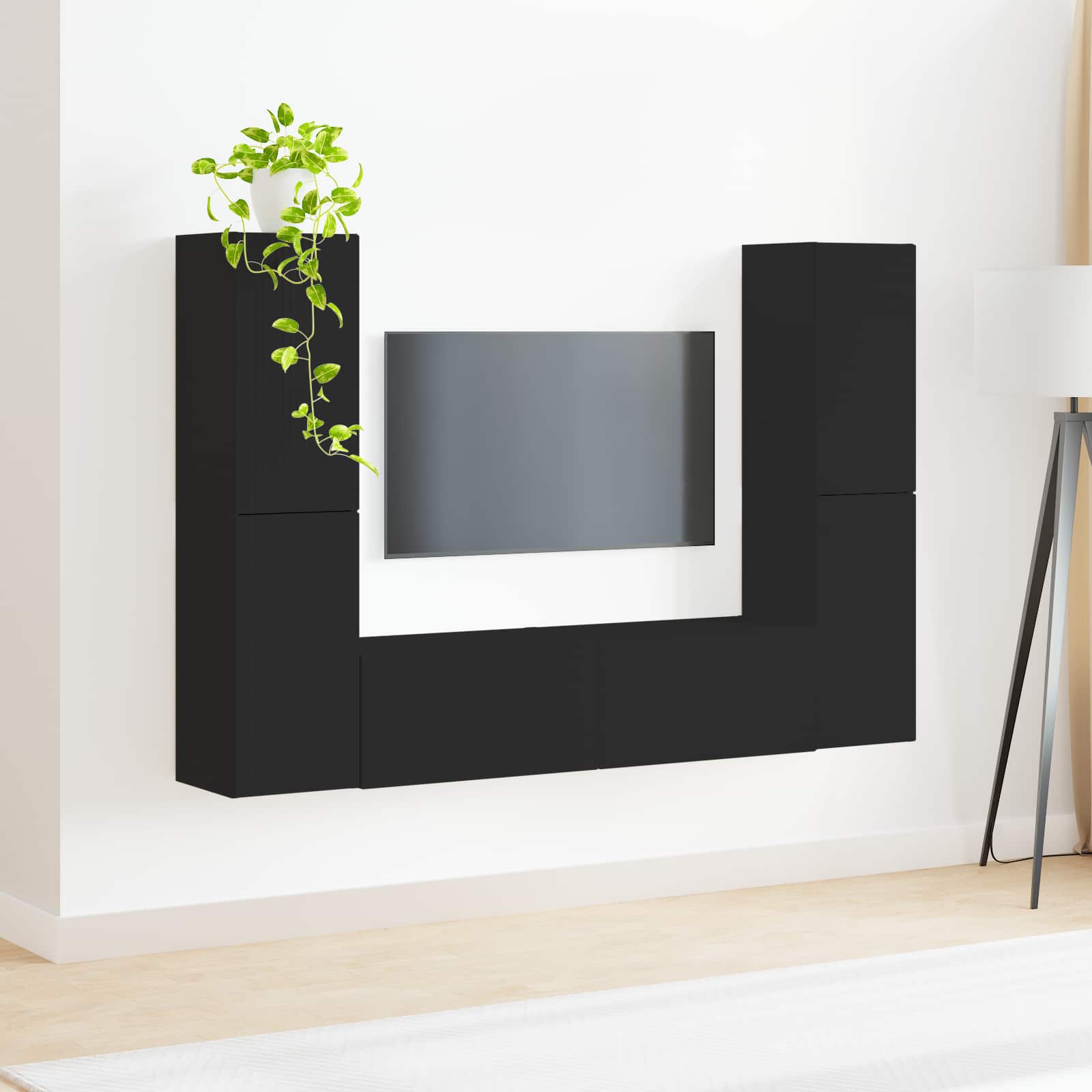 vidaXL Zestaw szafek RTV 6 pcs Czarny Materiał drewnopochodny