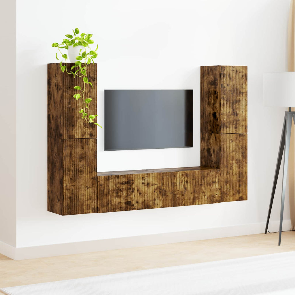 vidaXL Zestaw szafek RTV 6 pcs Dąb wędzony Materiał drewnopochodny